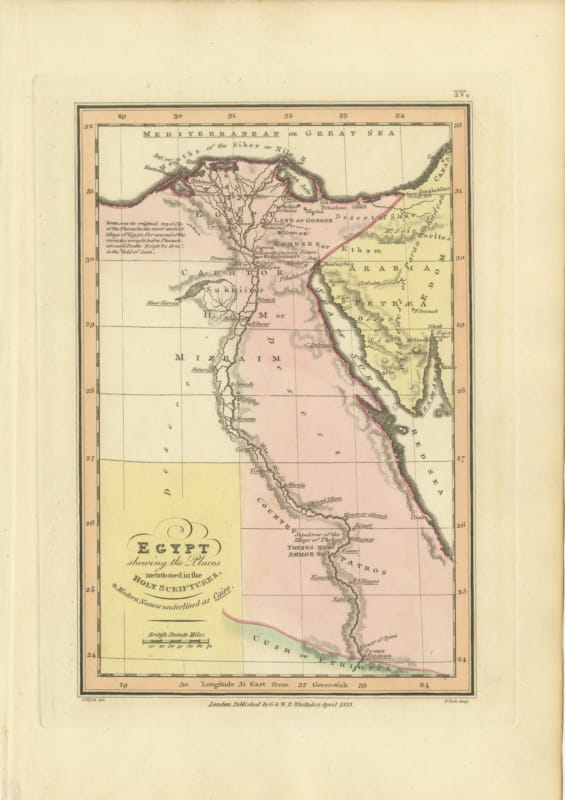 Antique Map of Egypt and the Nile in the Holy Scriptures, Wyld, 1823