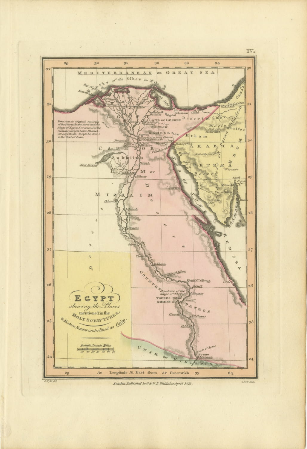 Antique Map of Egypt and the Nile in the Holy Scriptures, Wyld, 1823