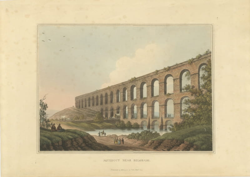 Antique View of the Aqueduct near Belgrade, Hand Colored Aquatint, 1809