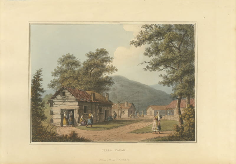 Ciala Kavak, Ottoman Village Street, Antique Aquatint by Mayer, 1809