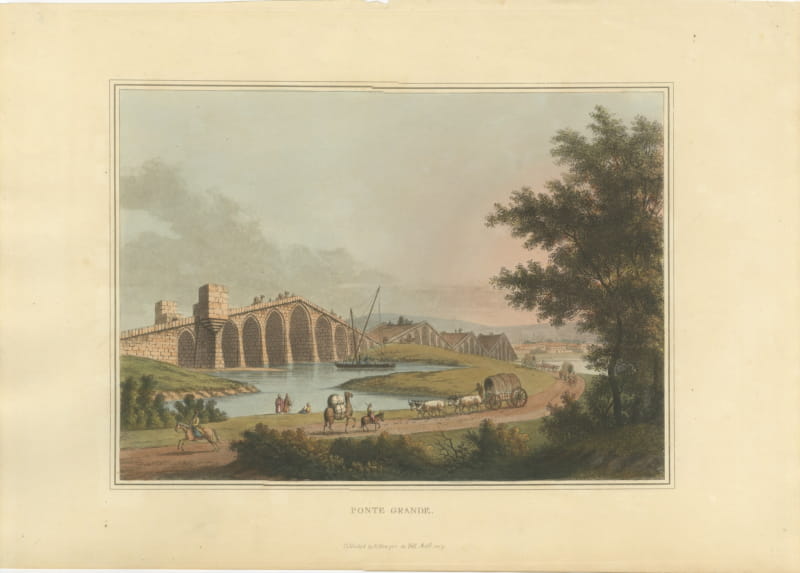 Ponte Grande, Ottoman Arched Bridge, Antique Aquatint by Mayer, 1809