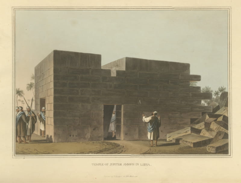 Temple of Jupiter Ammon in Libya, Antique Hand Colored Aquatint, 1810