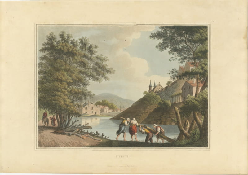 Antique View of Pitesti in Wallachia, Hand Colored Aquatint, 1809