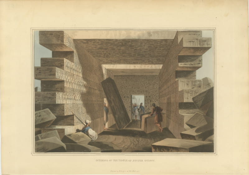 Temple of Jupiter Ammon, Hieroglyphic Interior, Antique Aquatint, 1810