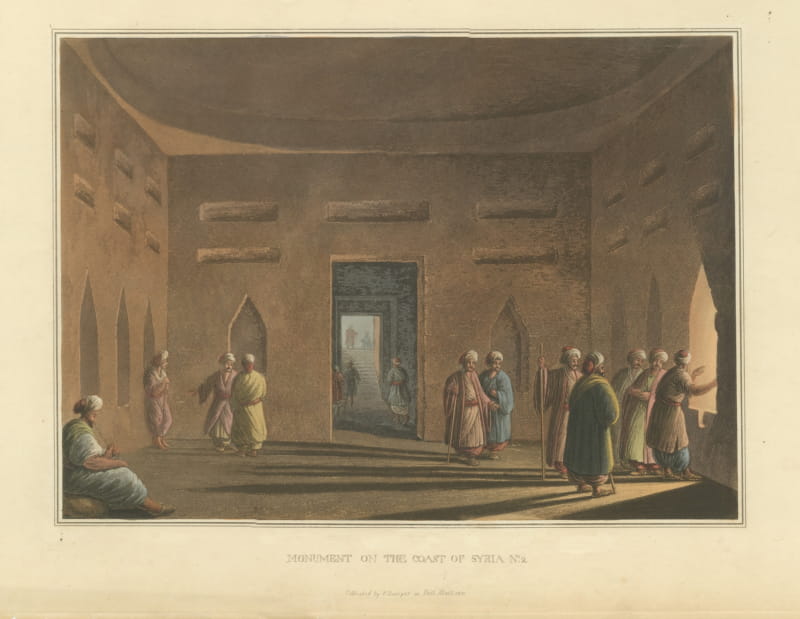 Monument on the Coast of Syria, Antique Hand Colored Aquatint, 1810