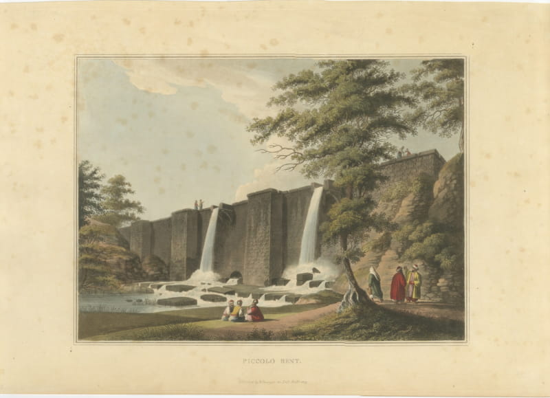 Piccolo Bent, Ottoman Waterworks and Waterfall, Antique Aquatint, 1809