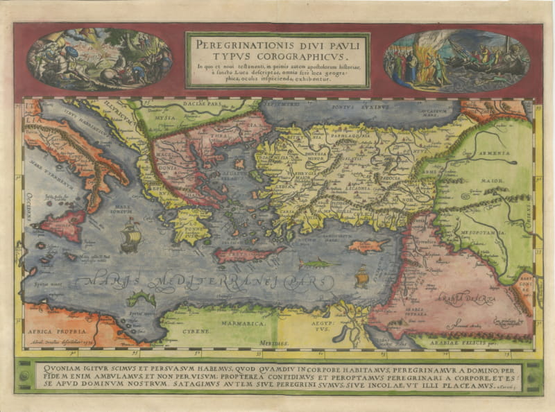 The Travels of Saint Paul, Antique Map by Abraham Ortelius, circa 1590