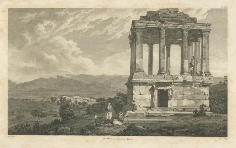 Sepulchral Monument at Mylasa, Antique Engraving after William Pars, 1797