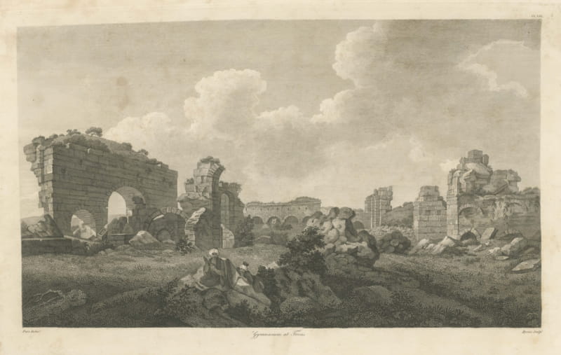 Gymnasium at Troas, Plate LIII, Antique Engraving after William Pars, 1797