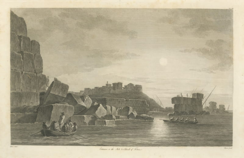 Entrance to the Mole and Island of Tortosa, Antique Engraving, 1797