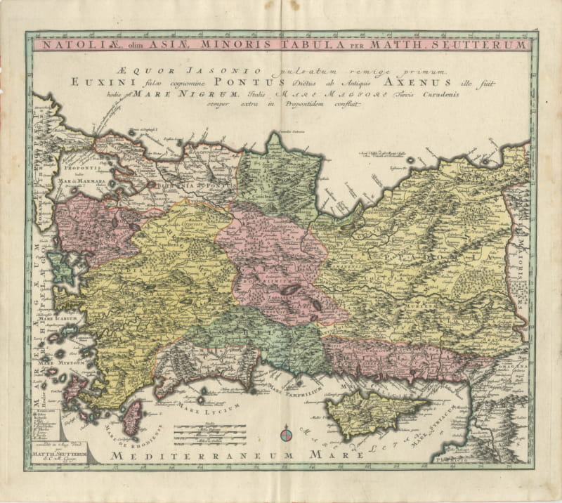 Antique Map of Asia Minor and Cyprus by Matthaeus Seutter, circa 1740