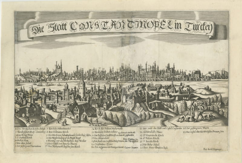 Antique Panorama of Constantinople with Numbered Key, circa 1685