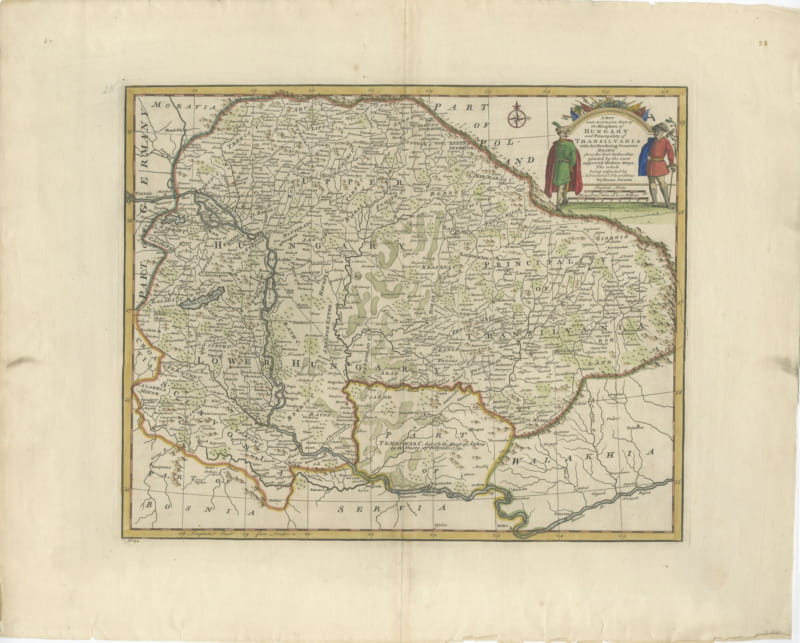 Antique Map of Hungary and Transylvania by Emanuel Bowen, 1747
