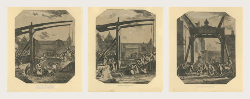 Franeker Bridge Accident, Three Etchings attributed to Jan de Visscher, c. 1665