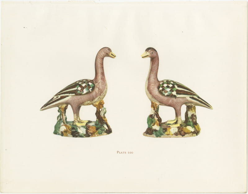 Pair of Ming Geese on Rocks in Three Colors, Gorer Plate 1911