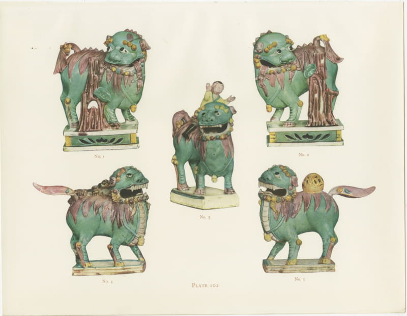 Group of Five Ming Dogs of Fu, Lions or Kilins, Gorer Plate 1911