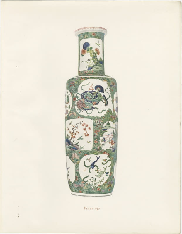 Tall Rouleau Vase in Wu Ts'ai Famille Verte, Antique Color Plate 1911