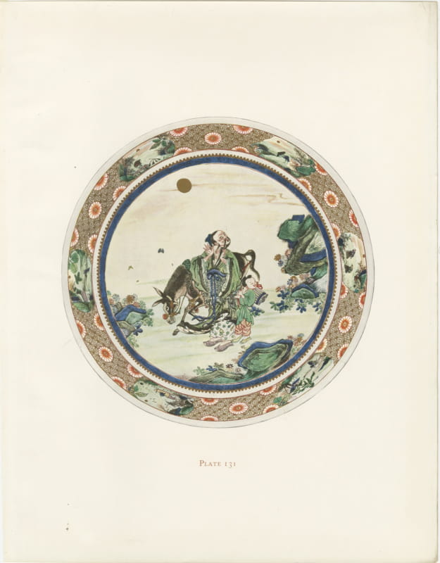 Lao Tzu on a Mule, Famille Verte Saucer Dish, Antique Plate 1911