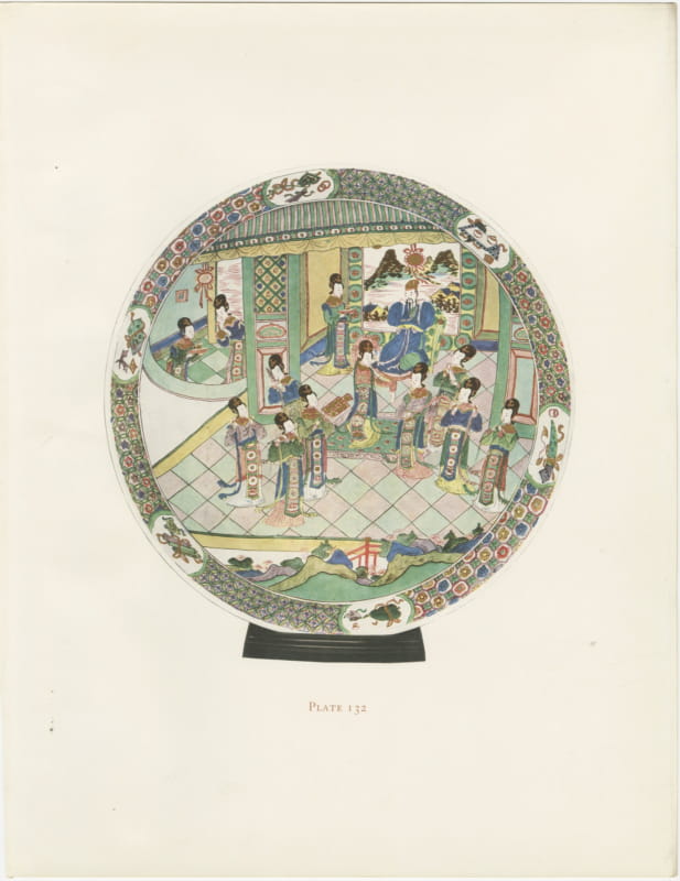 Large Saucer Dish with the Emperor and Dancing Girl, Famille Verte 1911