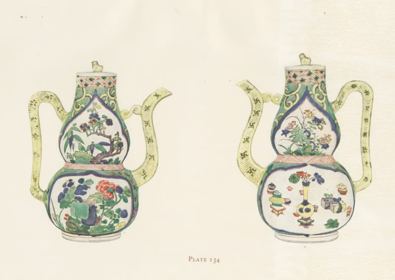 Pair of Gourd Shaped Wine Ewers, Famille Verte, Antique Plate 1911