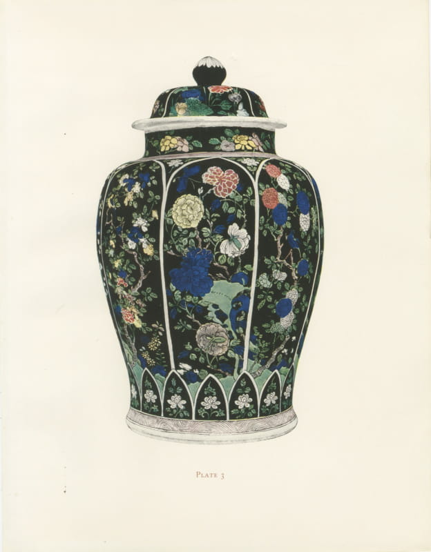 Ming Famille Noire Ovoid Jar and Cover with Eight Flower Panels, Plate 1911