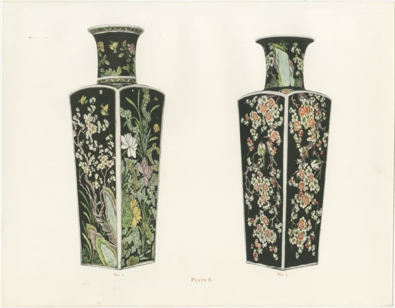 Two Famille Noire Square Bottles with Flowers of the Seasons, Plate 1911