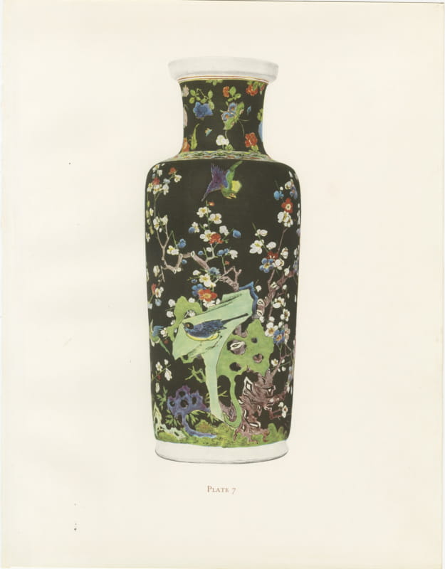 Late Ming Famille Noire Cylindrical Vase, Prunus and Blue Bird, Plate 1911
