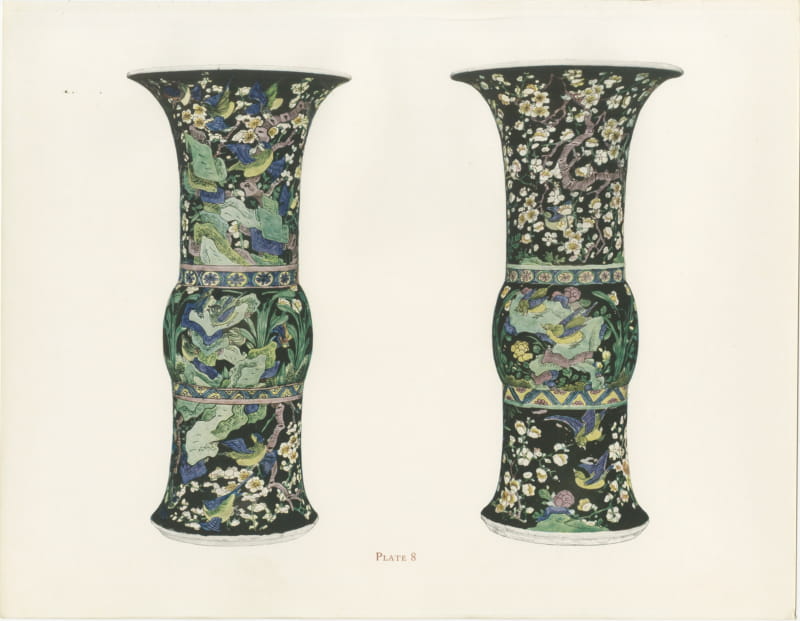 Pair of Famille Noire Beakers with Blue Birds, Antique Color Plate, 1911