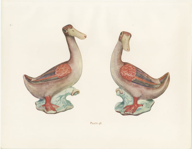 Pair of Kien-lung Duck Figures on Lotus Leaves, Antique Plate 1911