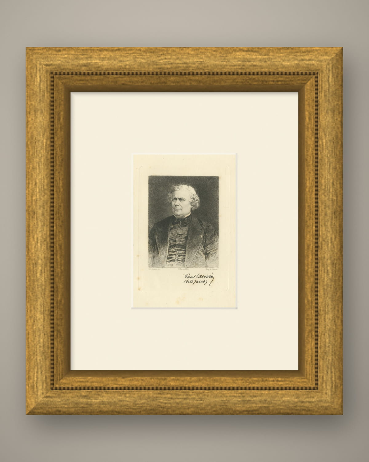 Portrait of Paul Lacroix, Antique Etching by Adolphe Lalauze, 1882