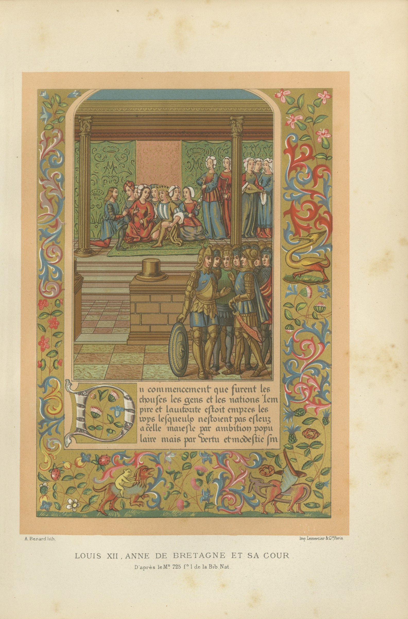Louis XII and Anne of Brittany at Court, Antique Chromolithograph, 1882