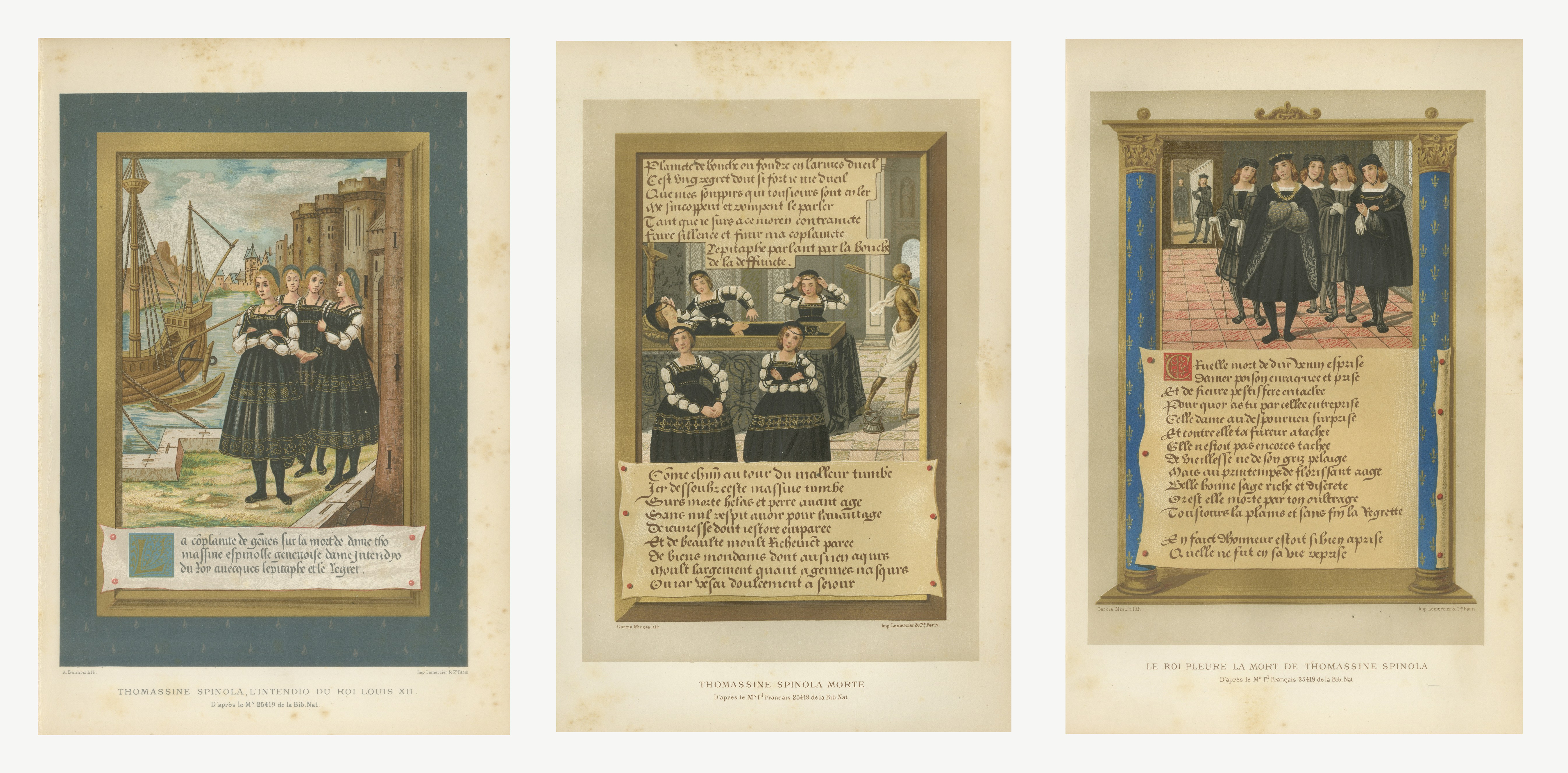 Set of 3 Antique Chromolithographs, Thomassine Spinola of Genoa, 1882