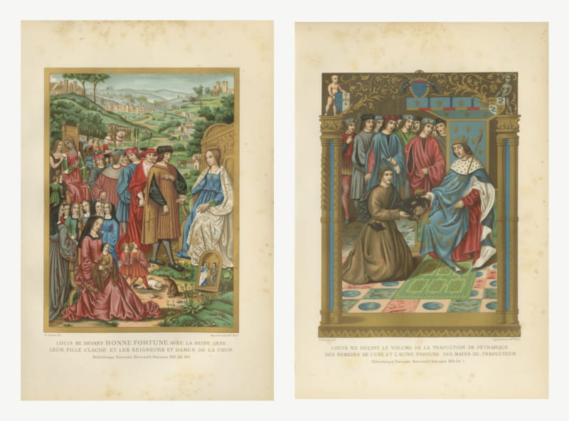 Pair of Antique Chromolithographs of Louis XII and His Court, 1882
