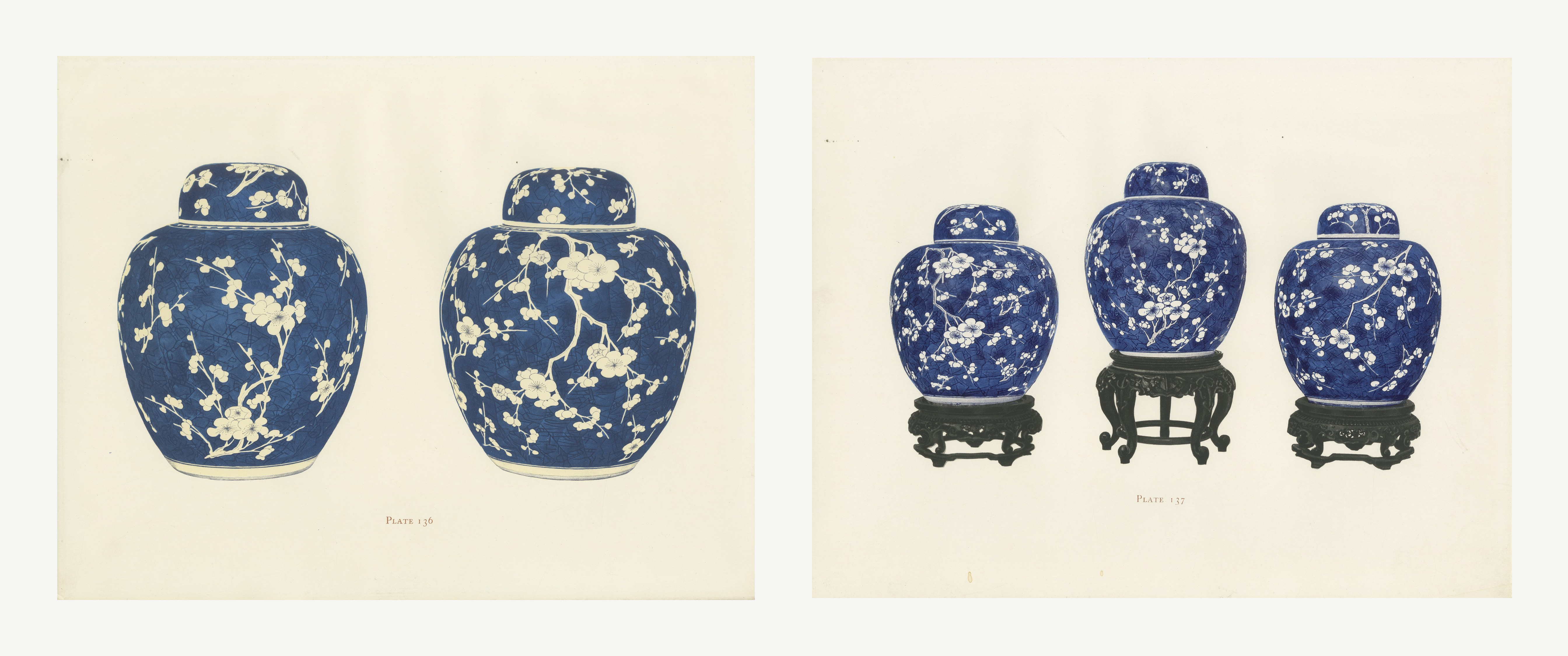 Blue and White Hawthorn Ginger Jars, Two Kang-he Color Plates, 1911