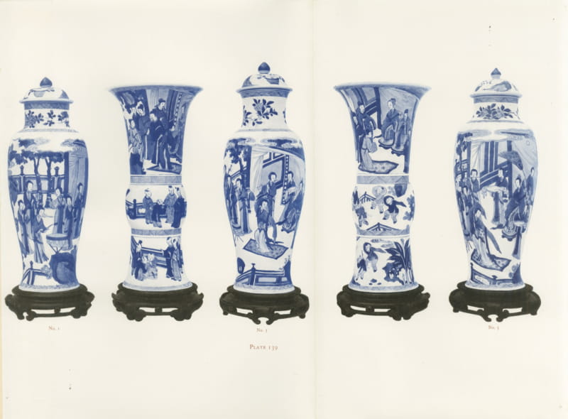 Garniture of Five with the Dancing Girl Design, Kang-he Blue Plate, 1911