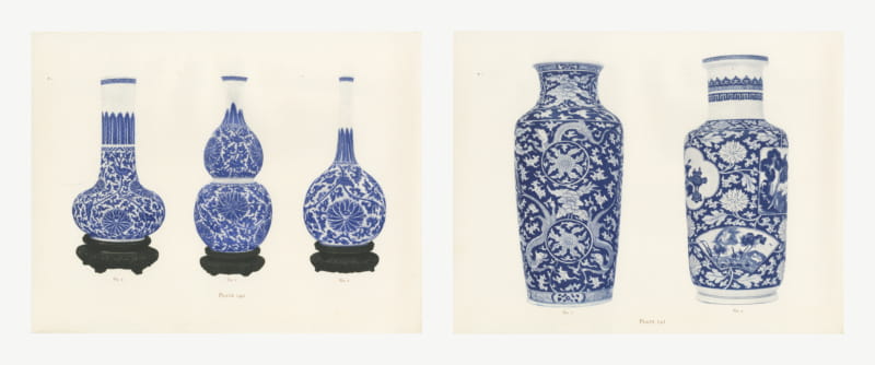 Lotus Arabesque Vases in Underglaze Blue, Two Kang-he Plates, 1911