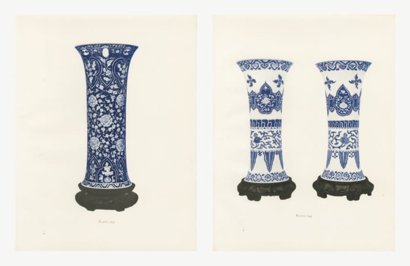 Kang-he Blue and White Beakers, Pair of Antique Color Plates, 1911