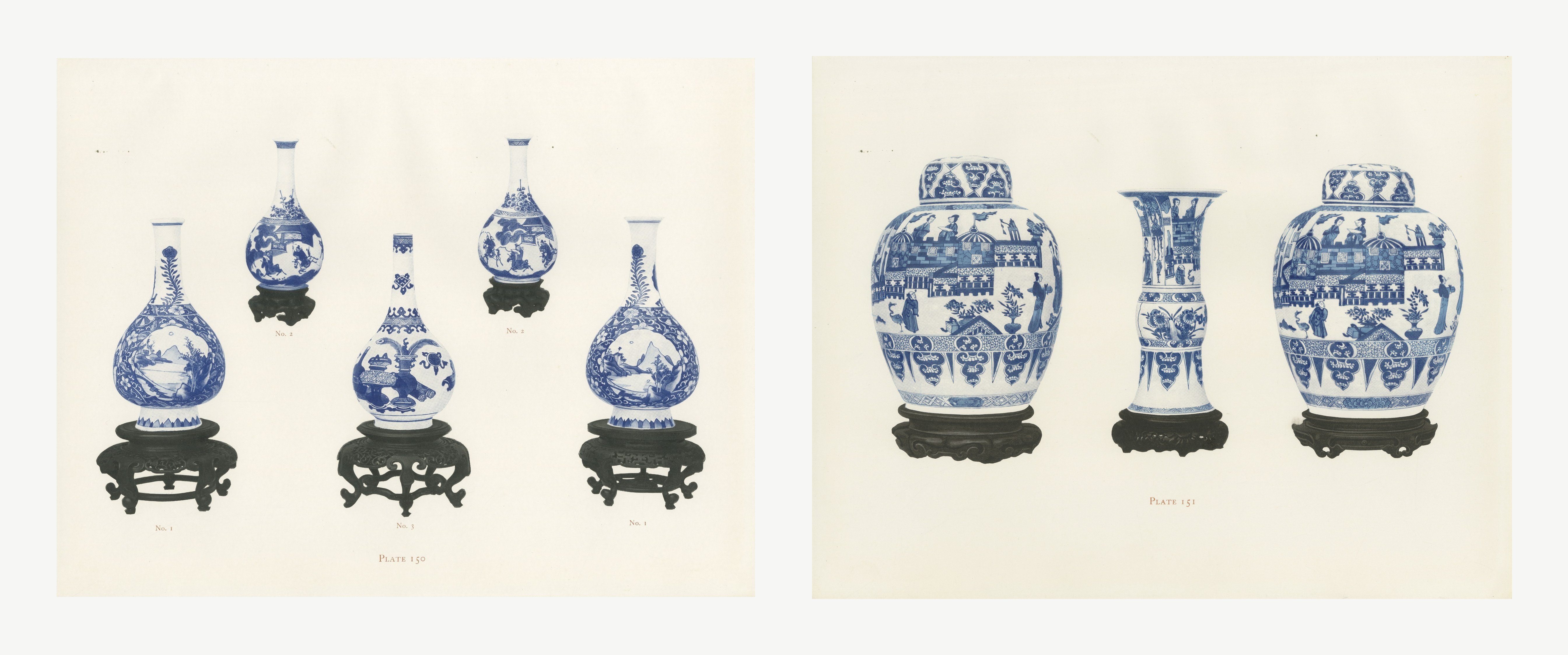 Love's Chase Bottles and a Pavilion Garniture, Two Kang-he Plates, 1911