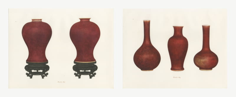 Copper Red Crackle Glazes, Two Ming Monochrome Color Plates, 1911