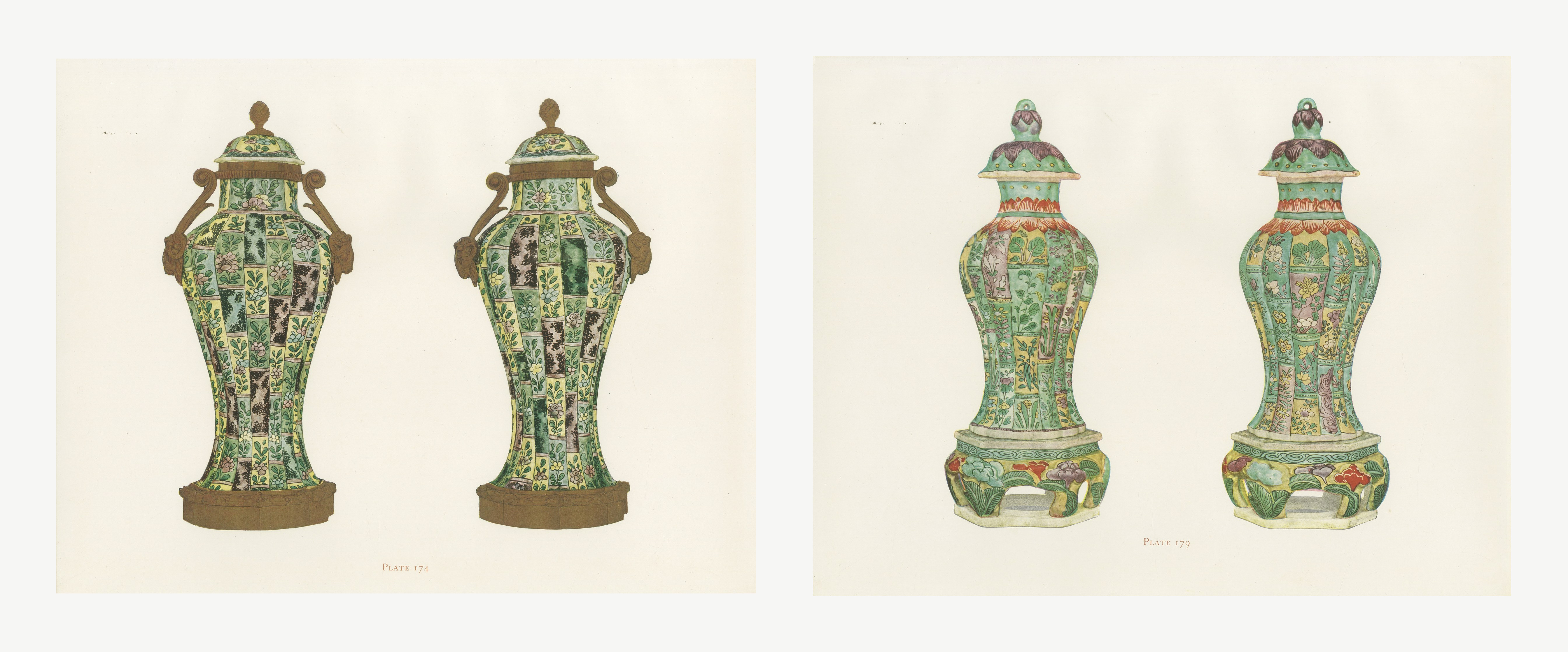 Chinese Bamboo Vases in Ming Enamels, Two Antique Color Plates, 1911