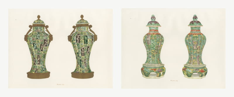 Chinese Bamboo Vases in Ming Enamels, Two Antique Color Plates, 1911