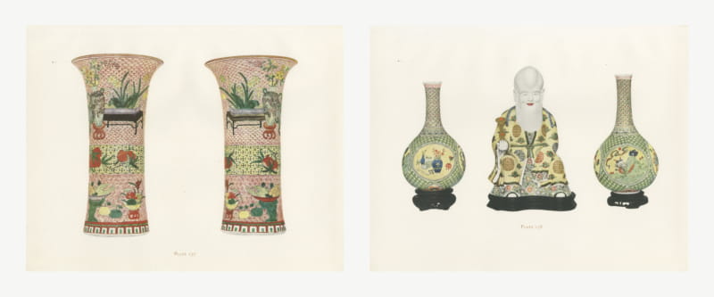 Famille Verte Beakers, Bottles and Shou Lao, Two Kang-he Plates, 1911