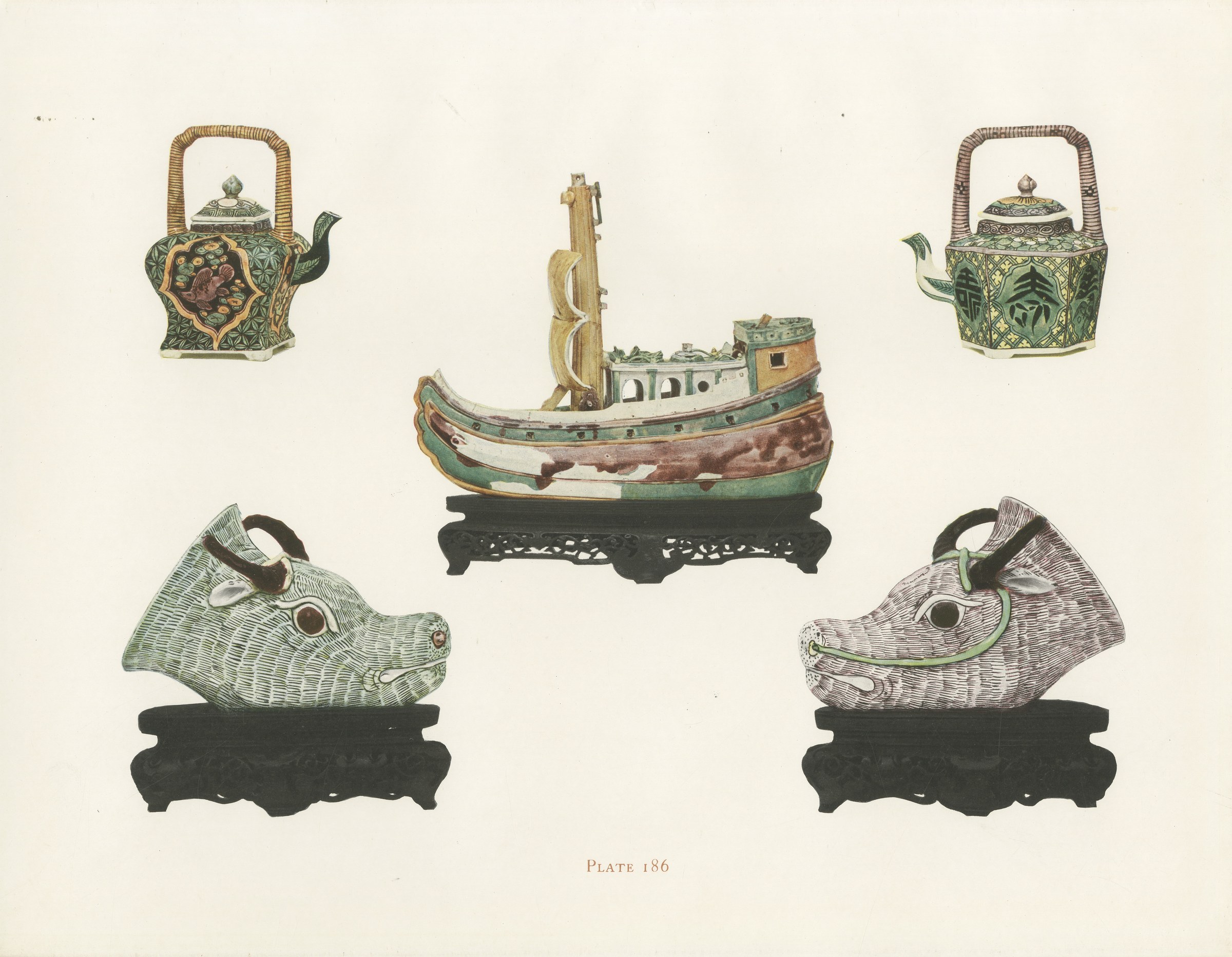 Porcelain Model of a Dutch Galliot with Buffalo Head Marriage Cups, 1911
