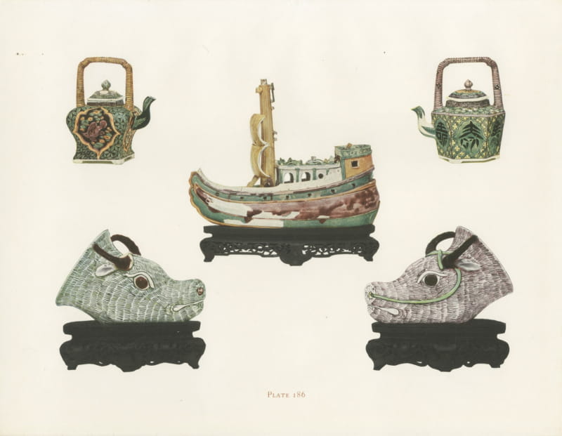 Porcelain Model of a Dutch Galliot with Buffalo Head Marriage Cups, 1911