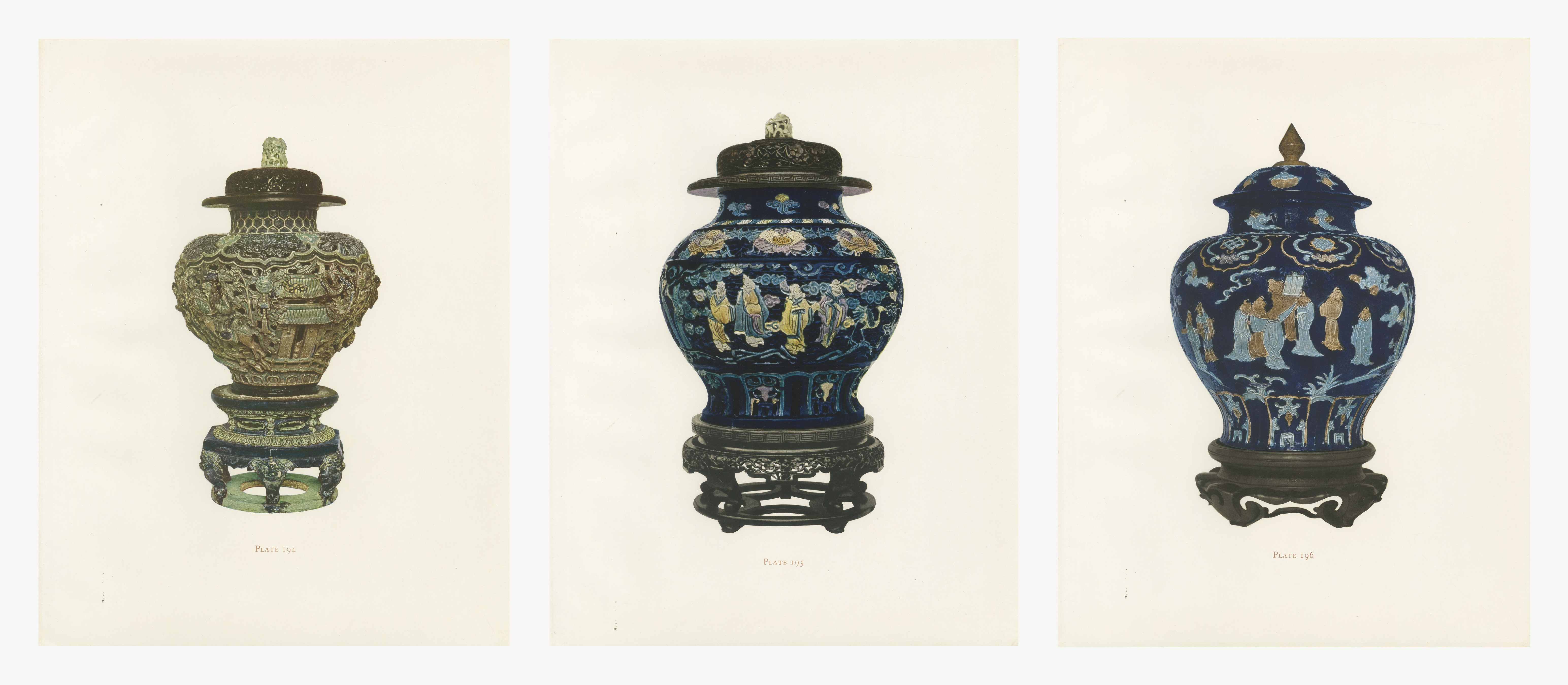 Great Ming Jars in Turquoise and Purple, Three Antique Plates, 1911