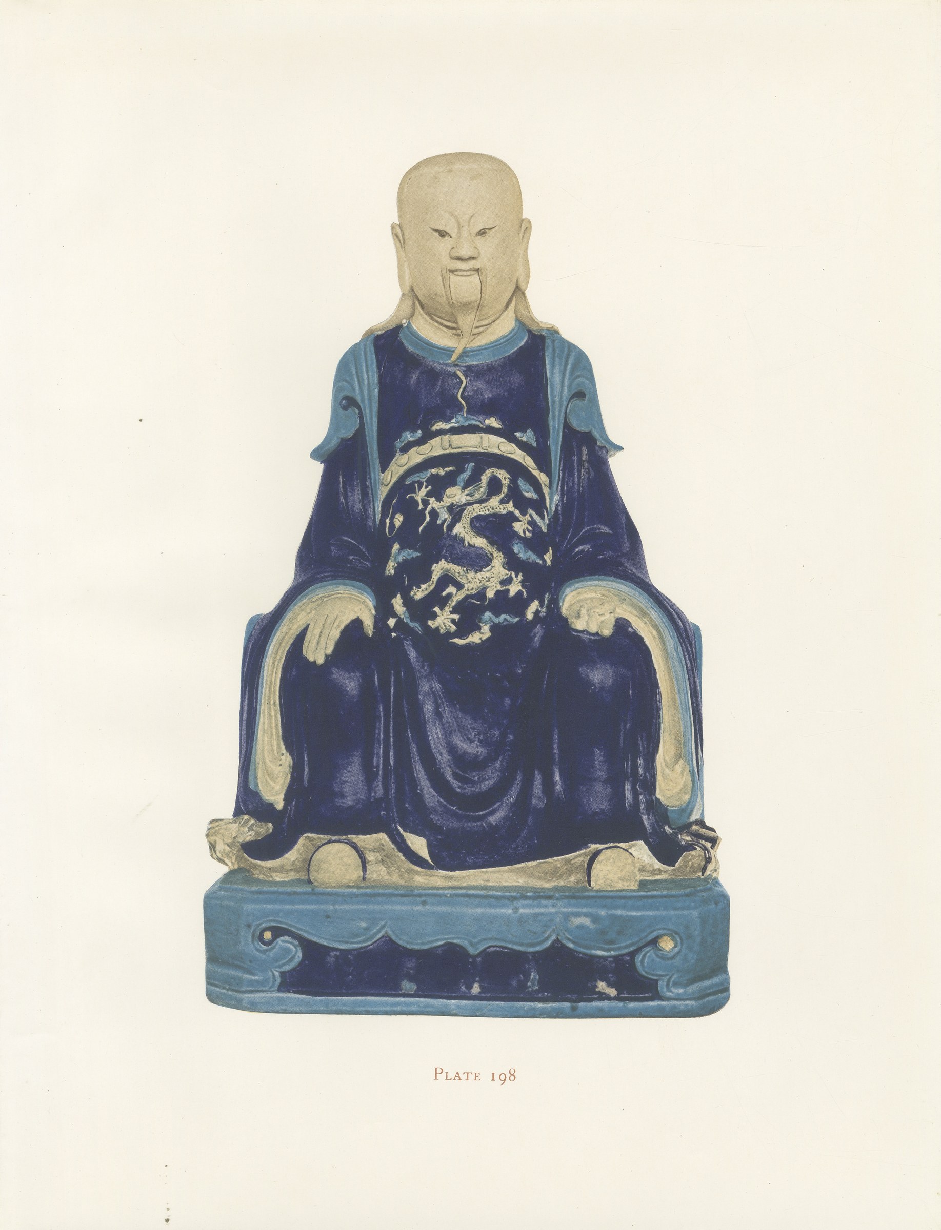 Seated Chinese God of War in Early Ming Biscuit and Turquoise Blue, Plate, 1911