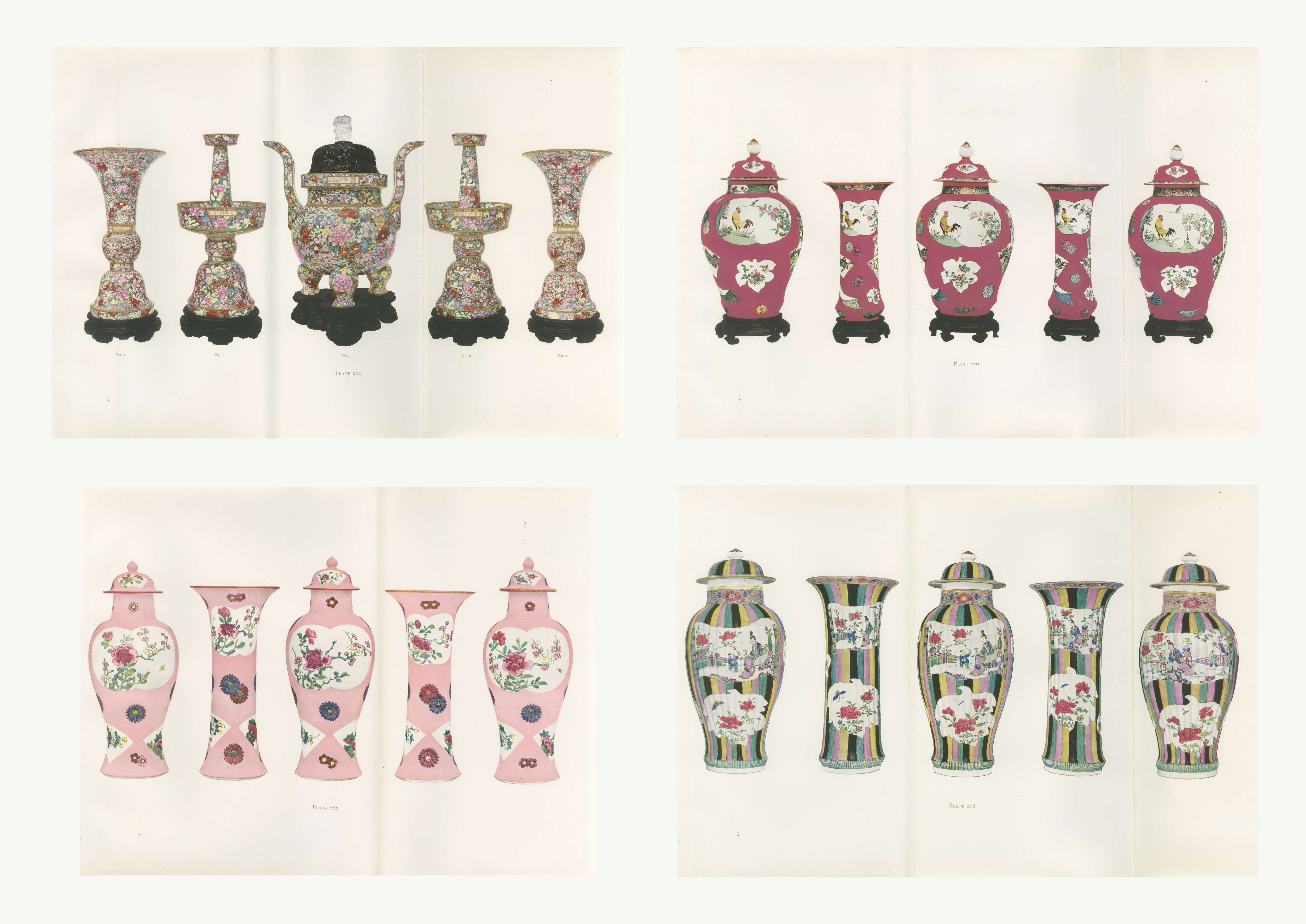 The Four Folding Garniture Plates, Famille Rose Sets of Five, 1911