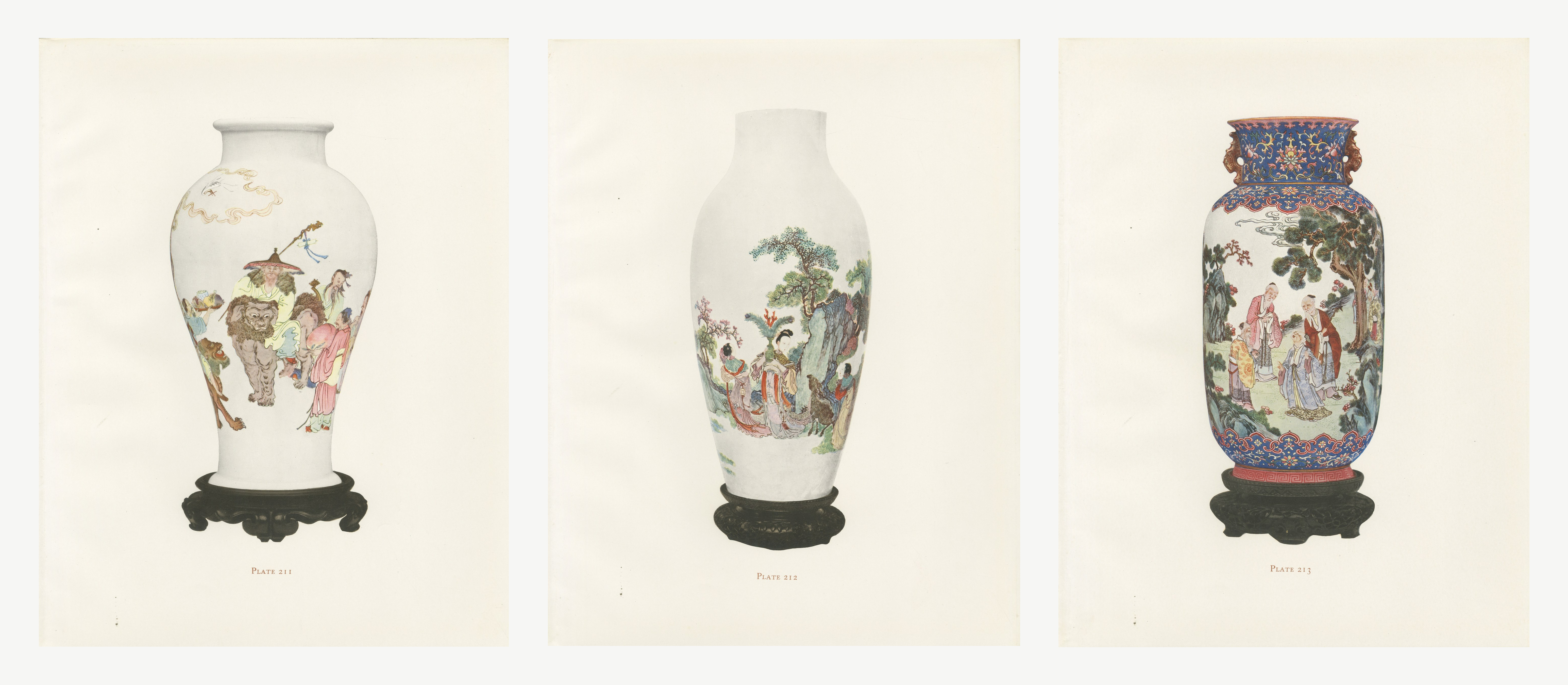 Taoist Immortals and Hsi Wang Mu, Three Famille Rose Plates, 1911