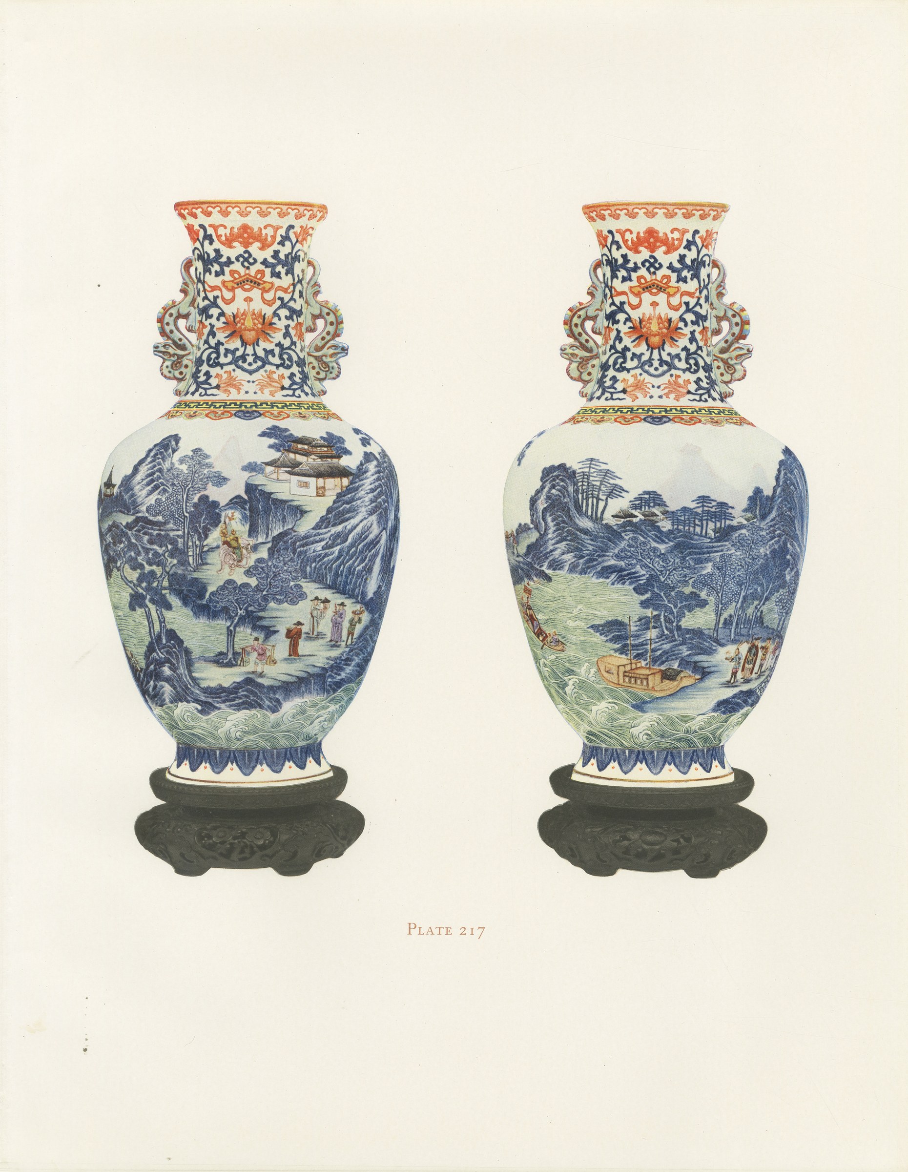 Imperial Palace Baluster Pair, Underglaze Blue Landscape, Kien-lung, 1911
