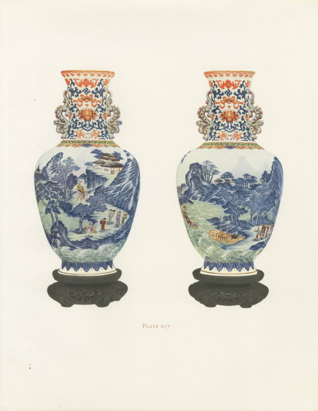 Imperial Palace Baluster Pair, Underglaze Blue Landscape, Kien-lung, 1911